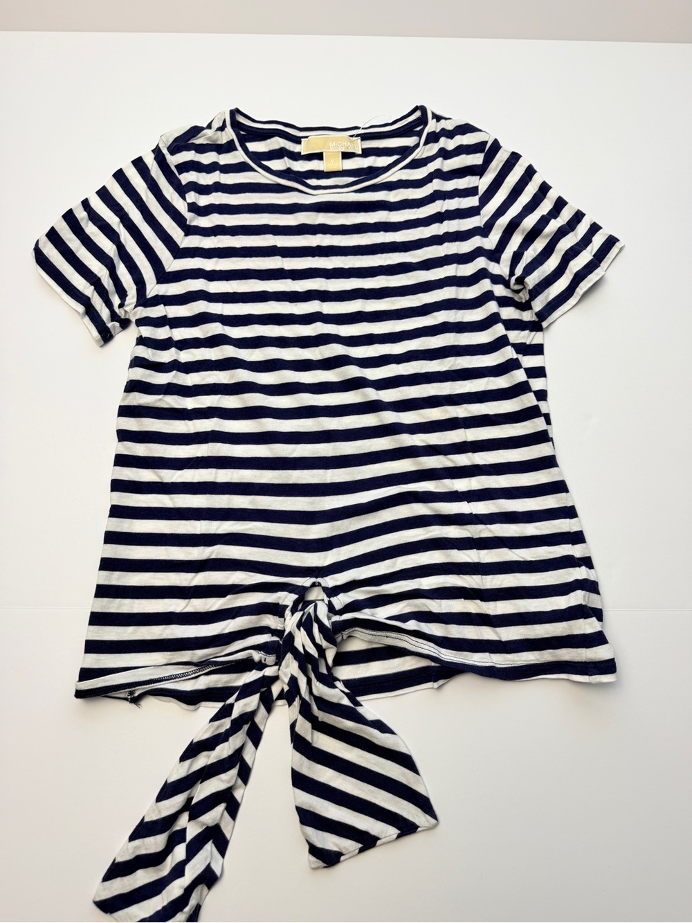 Michael Kors Striped Tie Front Top Women’s Medium Navy White Short Sleeve Shirt